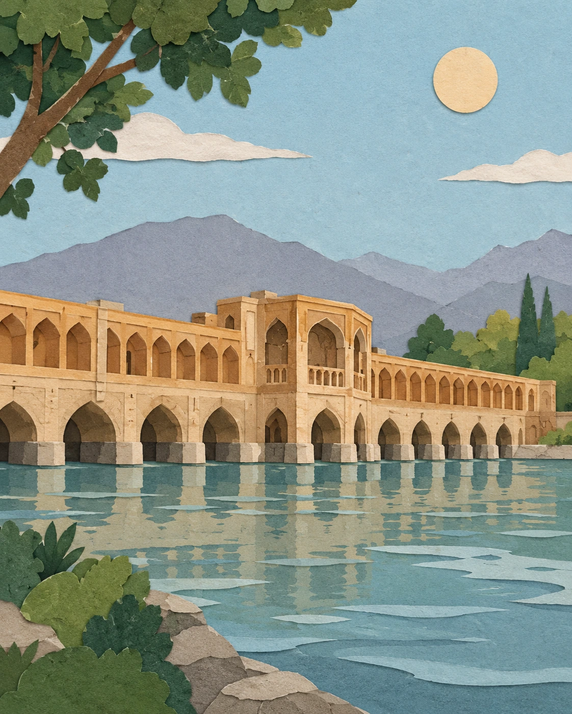 پرامپت عکس منظره‌ی برش‌کاغذی